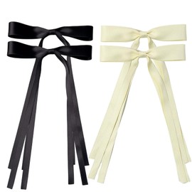 Tunbao 4Pcs Hair Bows for Women,Bowknot Hair Clips with Long Tail,Satin Hair Ribbon,Tassel Bowknot Hair Clips Hair Barrettes