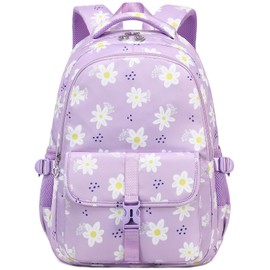 Sugaroom Daisy Print Backpack for Girls Kids Bookbags Elementary Primary Middle School Bags Women Travel Laptop Casual Daypacks (Purple 1pc)