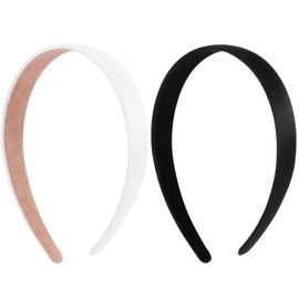 2Pcs Headbands for Women Girls Satin Black Headband Plain Wide Hoops