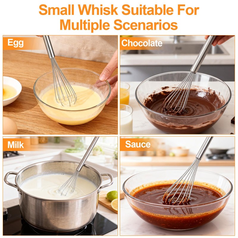 2‑Pcs 11‑Inch Mini Whisk, Small Whisk with Long‑Handle
