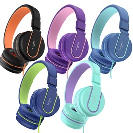AILIHEN Kids Headphones Bulk 5-Pack for K-12 School Classroom, On-Ear Wired Headset with Microphone for Students Children with 93dB Volume Limited, 3.5mm Jack for Chromebooks Tablets Laptop Computer
