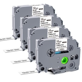 TITBIT Label Tape for Brother TZE231 TZE-231 TZ231 TZ-231 P-Touch 1010 1000S H100LB D400 900 PTOUCH Labelling Tape Colour Tape 12 mm PT-H105 H107B H108 Black on White Label Tape 12 mm x Pack of 4 8m