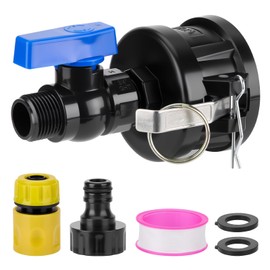 IBC Tote Hose Adapter Kit, 2" Cam Lock fittings for 275-330 Gallon Tank, IBC Tote to Garden Water Hose Adapter with Garden Hose Quick Connector, Plastic Shut Off Ball Valve(3/4" Female Male GHT)