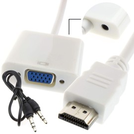 HDMI Digital to SVGA 15-Pin Analogue with Audio Converter Adapter White 1080p