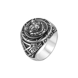 PikaLF Slavic Wolf Ring for Men, Nordic Viking Wolf Scope Ring, Retro Wolf Totem Rings, Wolf Signet Rings, Amulet Ring, Animal Wolf Jewellery for Men Boys, NO