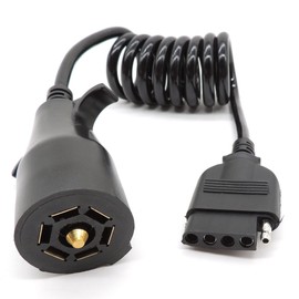 HiSport Trailer Adapter 7 Way Round to 5 Way Pin Flat Trailer Wire Coiled Wiring Connector Plug 5FT for Boat Trailer and RV Towing