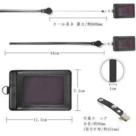 VIAKY Pass Case, ID Card Holder, Reel Type, Band, Clip, Neck Strap, Employee ID, Name Tag, Transfer, Leather, 3 Pockets, Vertical, Simple, Functional, Present, Unisex