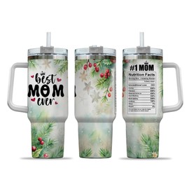 Sportyzen Mom Tumbler 40Oz With Handle & Straw - Best Mom Gifts Tumblers Gifts - Inspirational Gifts for Women Mom Grandma - Birthday, Christmas Gifts for Women Mama Mommy