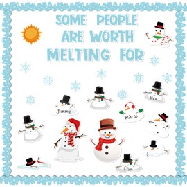 CPicdn 104Pcs Winter Melting Snowman Bulletin Board Classroom Decoration Set, Christmas Snowman Snowflake Cutouts Name Tags, Cozy Winter Xmas Holiday School Classroom Chalkboard Supplies Wall Decor
