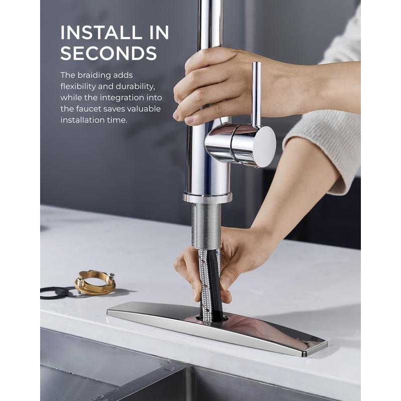 FORIOUS Kitchen Faucets, Chrome Kitchen Faucet with Pull Down Sprayer,