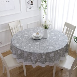 IAXSEE 100% Waterproof Oil Proof Stain Resistant Table Cover, 60 inch Round Vinyl Lace Tablecloth with Flannel Backing Great for Outdoor Picnic Camping and Indoor Kitchen Dining Party