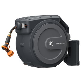 Giraffe Tools PRO Hose Reel 1/2" x 78 ft with Metal Bracket, Heavy Duty, Any Length Lock Garden Hose Reel for Patio, 78 ft, Dark Grey