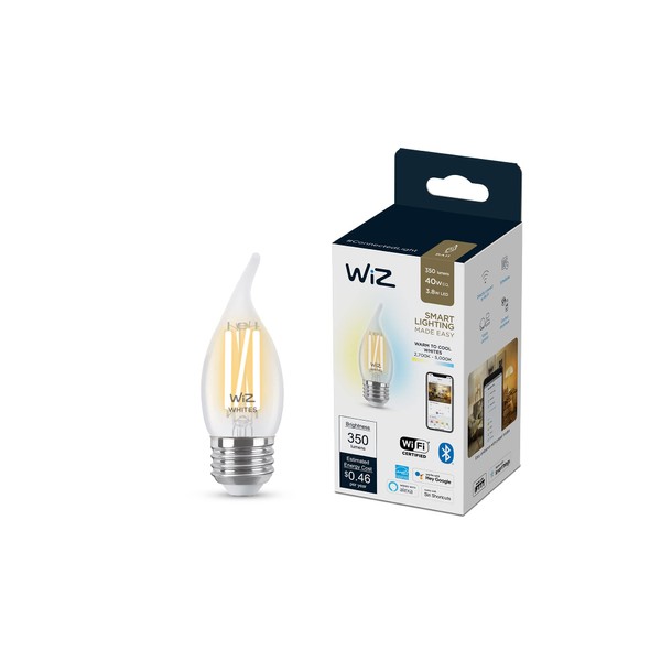 WiZ Clear 40W BA11 Tunable White Filament LED Smart Candle-Shaped Bulb - Pack of 6 - E26- Indoor - Connects to Your Existing Wi-Fi - Control with Voice or App - Matter Compatible