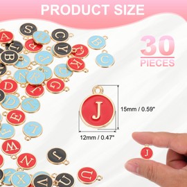PATIKIL Letter Charm, 30 Pcs Capital Initial Alphabet J Letter Charm Double Sided Pendant Pendants for Bracelet DIY Jewelry Making Necklace, Red