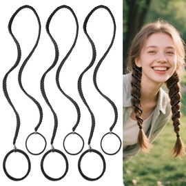 3 Pcs 25" Spiral Braided Hair Ties for Sports,No Damage,Non-Slip Elastic Ponytail Holders for Women Girls,Riptie Hair Bands for Gym,Yoga,Beach Activities(Black)