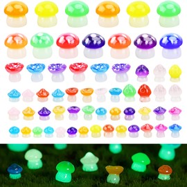 60PCS Mini Resin Mushroom Glow Resin Animals Tiny Toy Cute Mushrooms 9 Styles Miniature Mini Figurines Glow in the Dark Luminous Cute Mushroom for Garden Dollhouse Decoration,DIY Micro Landscape