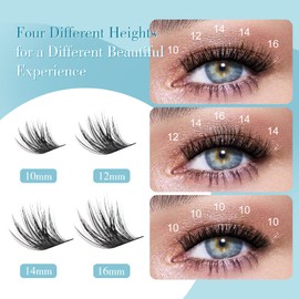 AuReve Eyelash Clusters Lash Cluster Lash Clusters Wispy DIY Eyelash Extensions For Home Use 72 Pcs 0.07D Curl Eye Lash Clusters Individual Lash Clusters Cluster Lashes 10/12/14/16mm Mix
