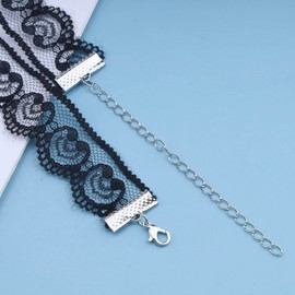 TseenYi Lace Choker Necklace Gothic Tattoo Choker Black Lace Necklace Wavy Lace Choker Necklace Hollow floral Necklace Chain Jewelry for Women and Girls(Black)
