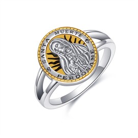 ONEFINITY Santa Muerte Ring 925 Sterling Silver Santa Muerte Rosary Jewelry Gothic Rings, Size:, No Gemstone