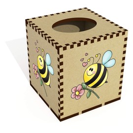 Square 'Bee Flying With Flower' Wooden Tissue Box Cover (TB00031179)