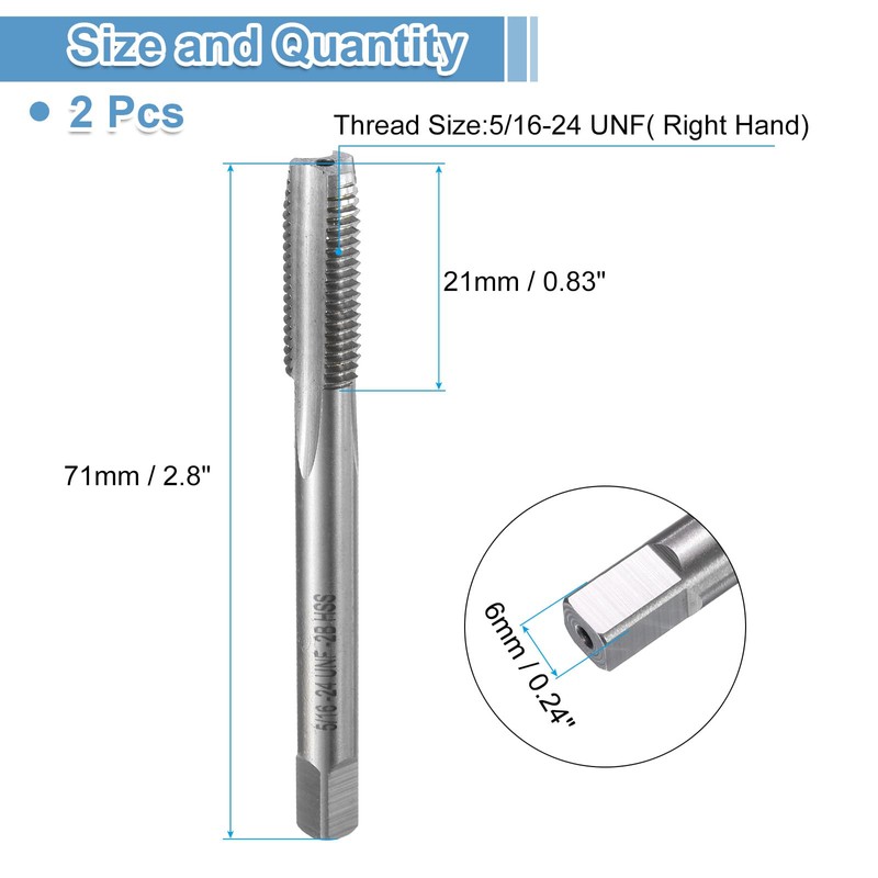 sourcing map 2pcs Straight Flute Thread Tap, 5/16-24 UNF Screw