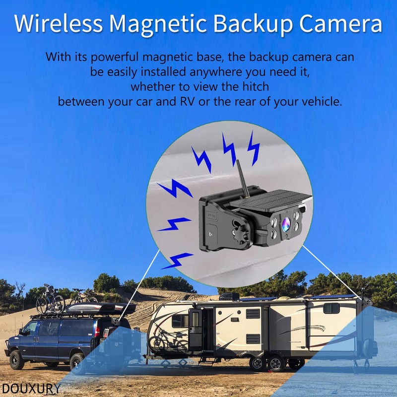 Wireless Backup Camera Solar Magnetic for RV Car Trailer Truck