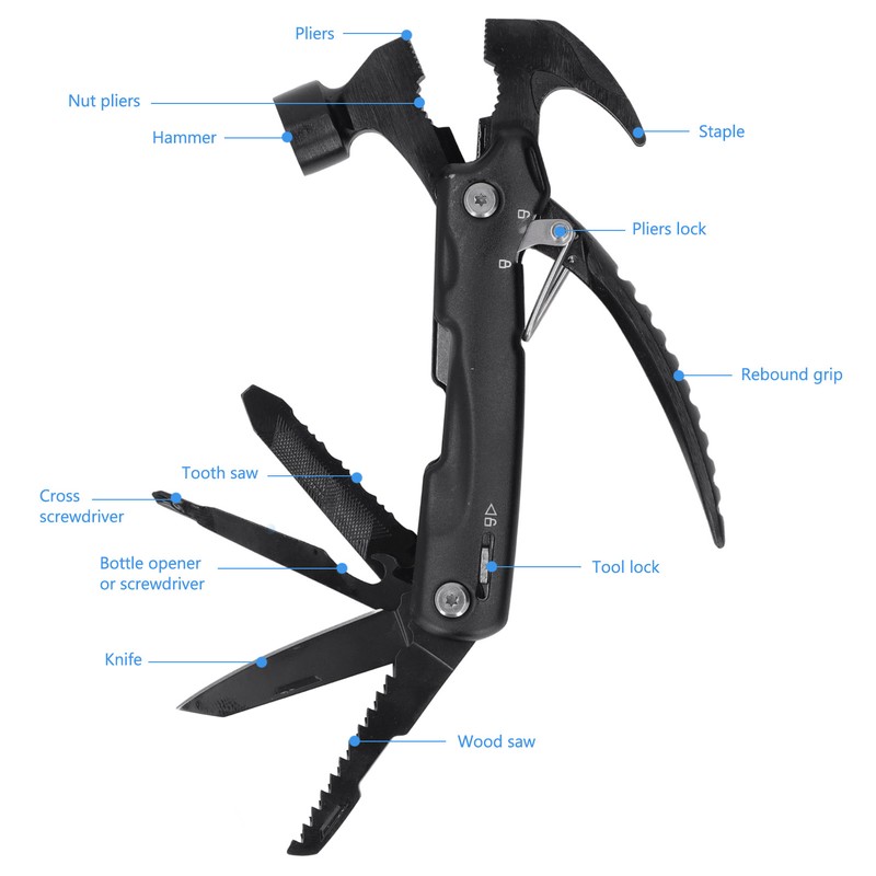 Hammer Multitool 9 in 1 Portable Mini Stainless Steel Survival