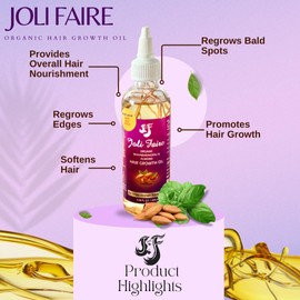 JOLI FAIRE Organic Hair Growth Oil with Mahabhringraj & Almond – For Hair Growth & Nourishment.Thickens, Anti-Dandruff, Breakage Repair, Bald Spot & Edges – Safe for All Ages & Hair Types (3.38 fl oz)