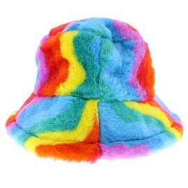 Zac's Alter Ego Rainbow Wavy Faux Fur Warm Winter Bucket Hat