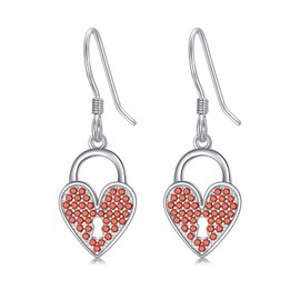 Earship Ruby Heart Lock Earrings 925 Sterling Silver Heart Dangle Earrings for Women Red Heart Earrings Valentines Earrings Ruby Jewelry Valentines Day Gifts for Women Wife Girlfriend Her
