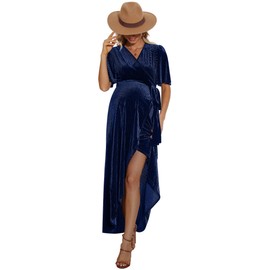 Rheane Maternity Dress Maternity Dress for Photoshoot Baby Shower Dress Maternity Wrap Dress Maternity Maxi Dress Formal Maternity Dress (Navy M)