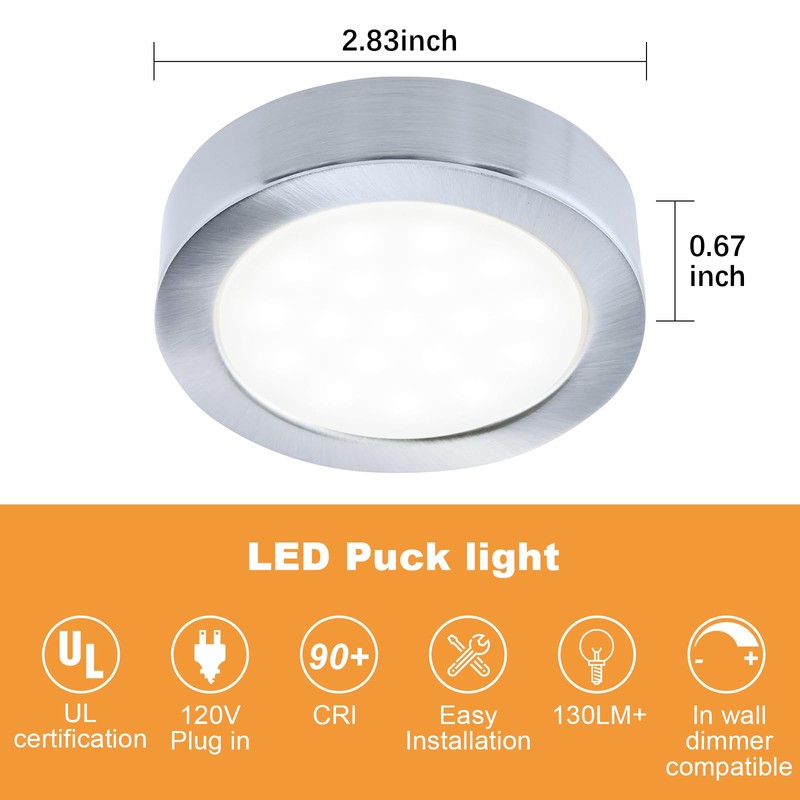 LUMILAND Wired LED Puck Lights (2.7Wx3) Plug-in Lighting Warm White,
