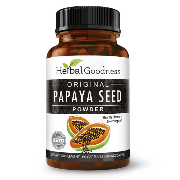 Herbal Goodness Papaya Seed Powder Natural Cleanse - 60/600mg Capsule - Colon Kidney Liver Intestine & Gut Health, Prebiotic Antioxidant - Fiber & Papain Nutrient Absorption (1 bttl)