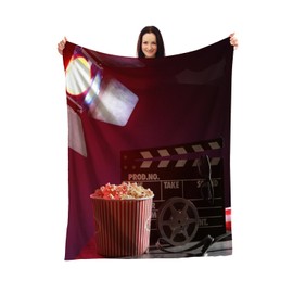 Movie Night Magic Blanket - Featuring Popcorn and Film Reel and Clapperboard - Cozy Cinema Throw for Film Buffs - Ideal Gift for Movie Lovers