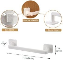 2-Pack 12-Inch Self-Adhesive Towel Bar, Slippers Bar, Hand Towel Hanger and Short Plastic Wall Mount Rack for Kitchen, Bathroom, and Laundry Room