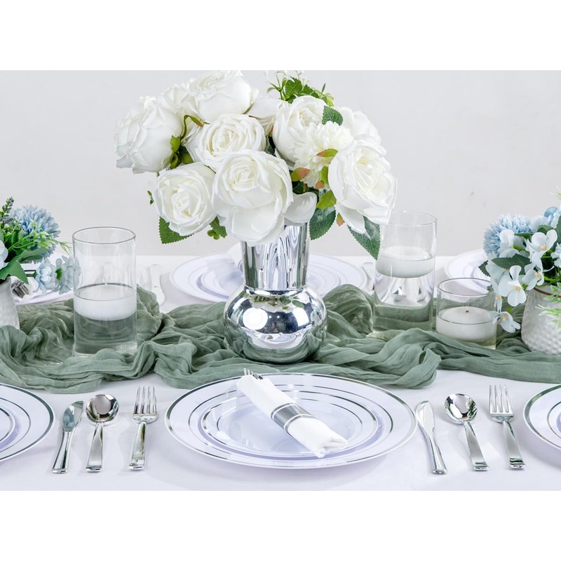 Joyido 100Guests Pre Rolled Silver Plastic Silverware Sets - Heavy