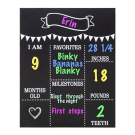 JennyGems Baby Milestone Chalkboard, Baby Monthly Milestones Photo Prop Board, 11.5x14.5 Inch Reusable Chalkboard Sign, Baby's First Year