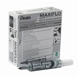 Pentel Maxiflo Dry Wipe Fine Chisel Point Marker - Black (Pack of 12)
