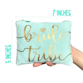 Bride Tribe Makeup Bags - Bridesmaid Favor for Bachelorette Party, Bridal Shower, Wedding. Cosmetics/Toiletries Bag, Wedding Survival Kit, Hangover Kit, Keepsake (4+1pc Bride Tribe + Bride, Mint)
