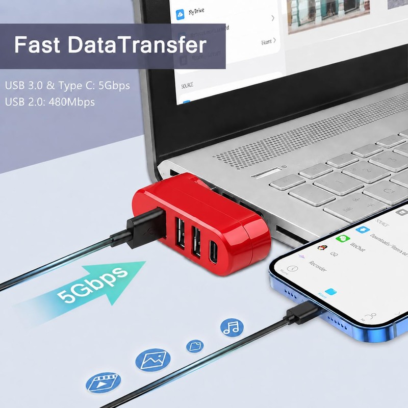 VIENON 4-Port USB C Hub [90°/180° Degree Rotatable], USB C