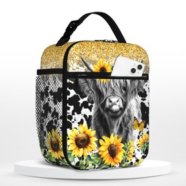 Euvazeni Highland Cow Kids Lunch Bag Insulated Cow Print Lunch Box for Girls Cute Animal Lunchbox for Kids School Work Office Travel Picnic Boys Reusable Waterproof Leakproof Portable Cooler Lunchbox