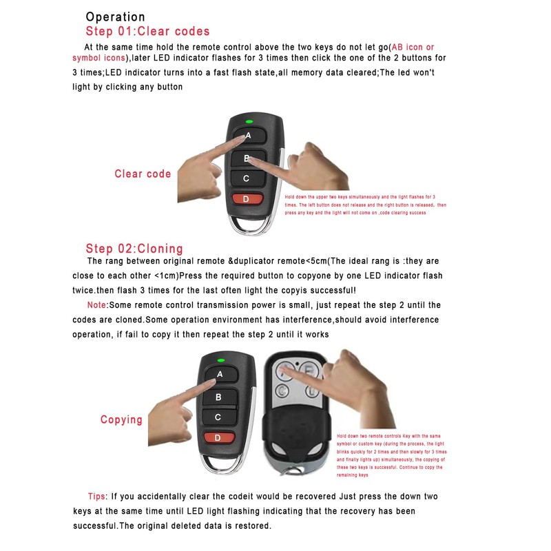Bkiyougo 4Pcs 433mhz remote, garage remote control key fob, garage