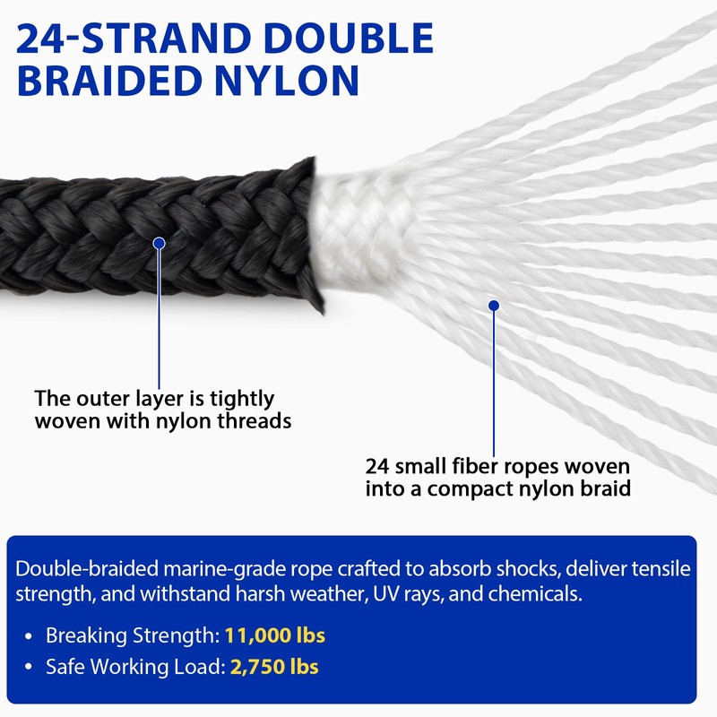 Boat Dock Lines Marine Rope - 5/8" x 35ft with