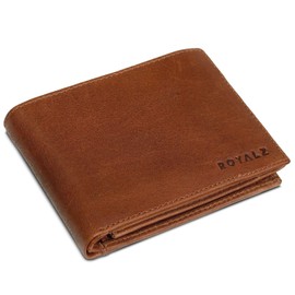 ROYALZ Leather wallet for men Etui with RFID protection - compact horizontal format case in vintage design, Color:Texas brown