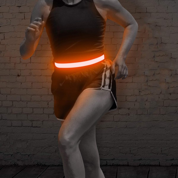 BSEEN LED Waist Running Belt - USB Rechargeable Glow in The Dark Elastic LED Waistband, High Visiblity Safety Reflective Gear for Cycling, Jogging, Hiking (Orange)