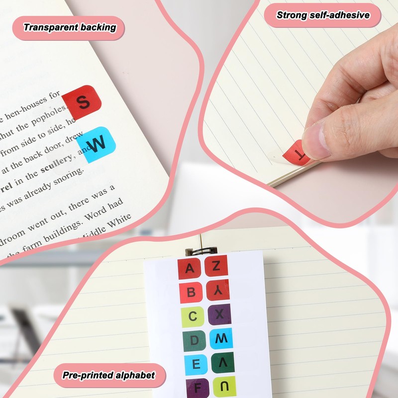ElevateTech A-Z Alphabet Tabs, 24 Sheets A-Z Multicolor Sticky Alphabet