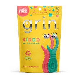 GRIN Kiddo Flossers, Berry Awesome Flavor, Recycled Plastic, Child Safe Dental F
