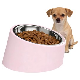 Juego de comederos elevados Rosas para Perros - Comedero Lento Inclinado a 15° , diseño antiahogo con Base Antideslizante
