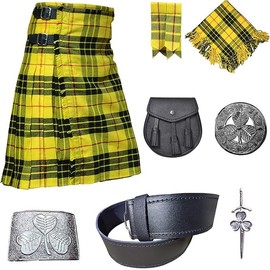 Scottish Traditional 8 Yards Tartan Kilt Outfit for Men – Acrylic Wool Kilt with Accessories (MacLeod Of Lewis, 36)