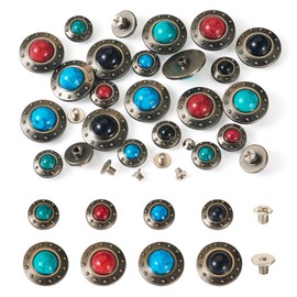 Beadthoven 24 Sets Colorful Turquoise Rivets Vintage Style Buckles Metal Screwback Buttons Flat Round with Flower Patterns for DIY Leather Crafts Belt Purse Clothes Shoes Decorations